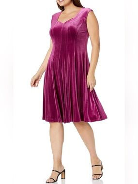 Maison Tara Velvet Swing Midi Dress Fuchsia Size 22W